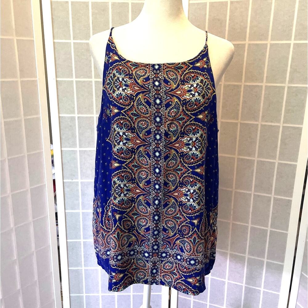 Verse Blue Paisley Sleeveless Tank Top XL Boho Artsy Resort Coastal Made in USA